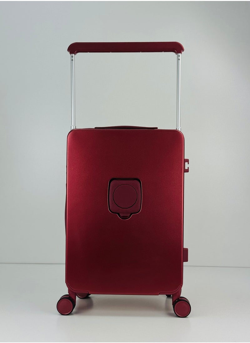 Carry On Luggage Wide Handle Luxury Design Rolling Travel Suitcase, TSA Approved combination Lock, PC Hardside with Cup Holder and 4 Double Spinner Wheels, 20 inch - DARK RED