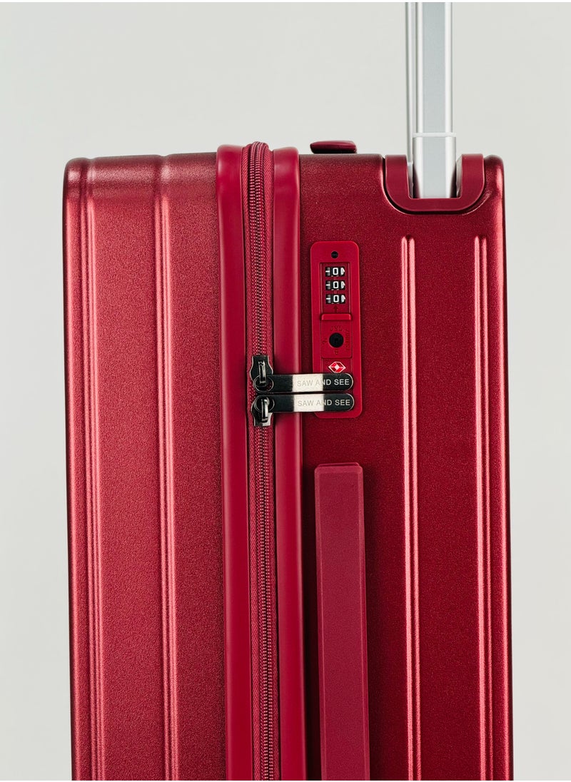 Carry On Luggage Wide Handle Luxury Design Rolling Travel Suitcase, TSA Approved combination Lock, PC Hardside with Cup Holder and 4 Double Spinner Wheels, 20 inch - DARK RED