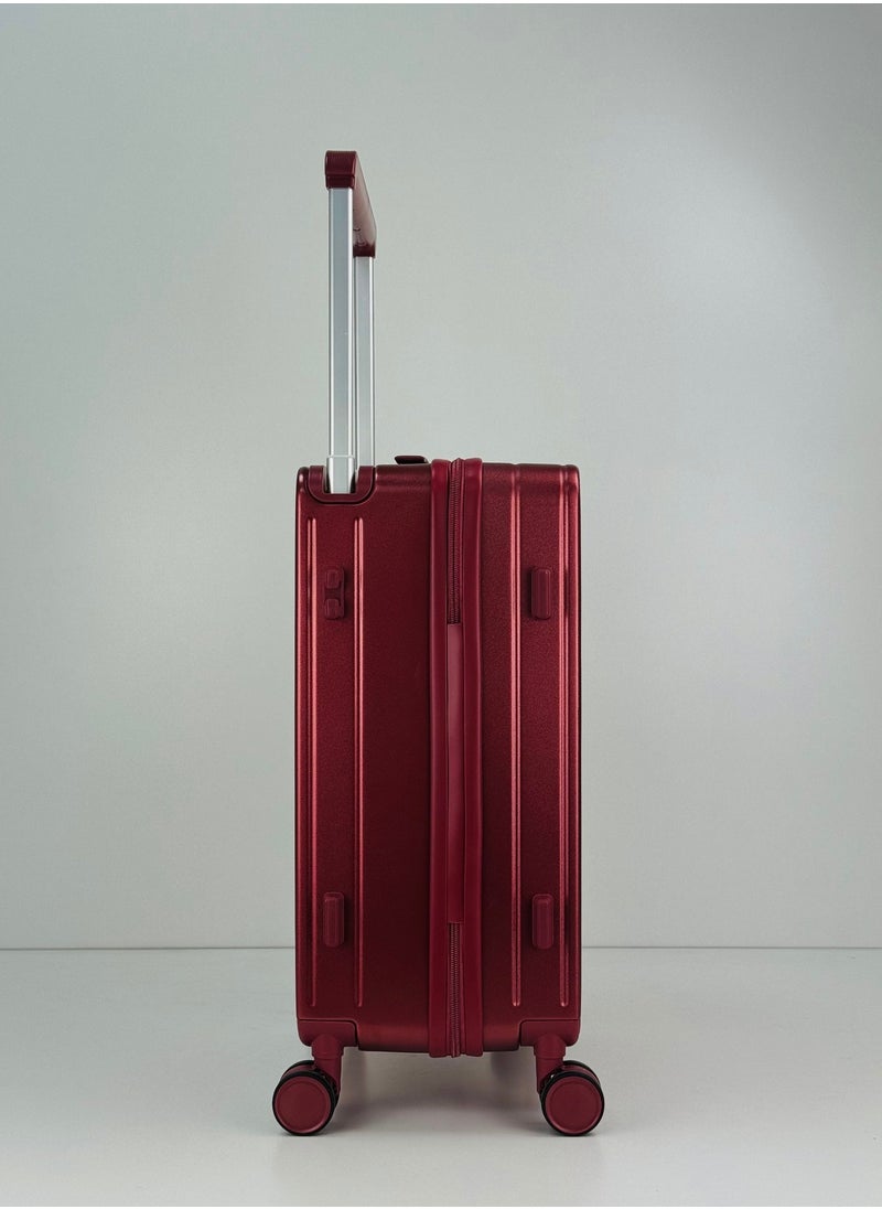 Carry On Luggage Wide Handle Luxury Design Rolling Travel Suitcase, TSA Approved combination Lock, PC Hardside with Cup Holder and 4 Double Spinner Wheels, 20 inch - DARK RED