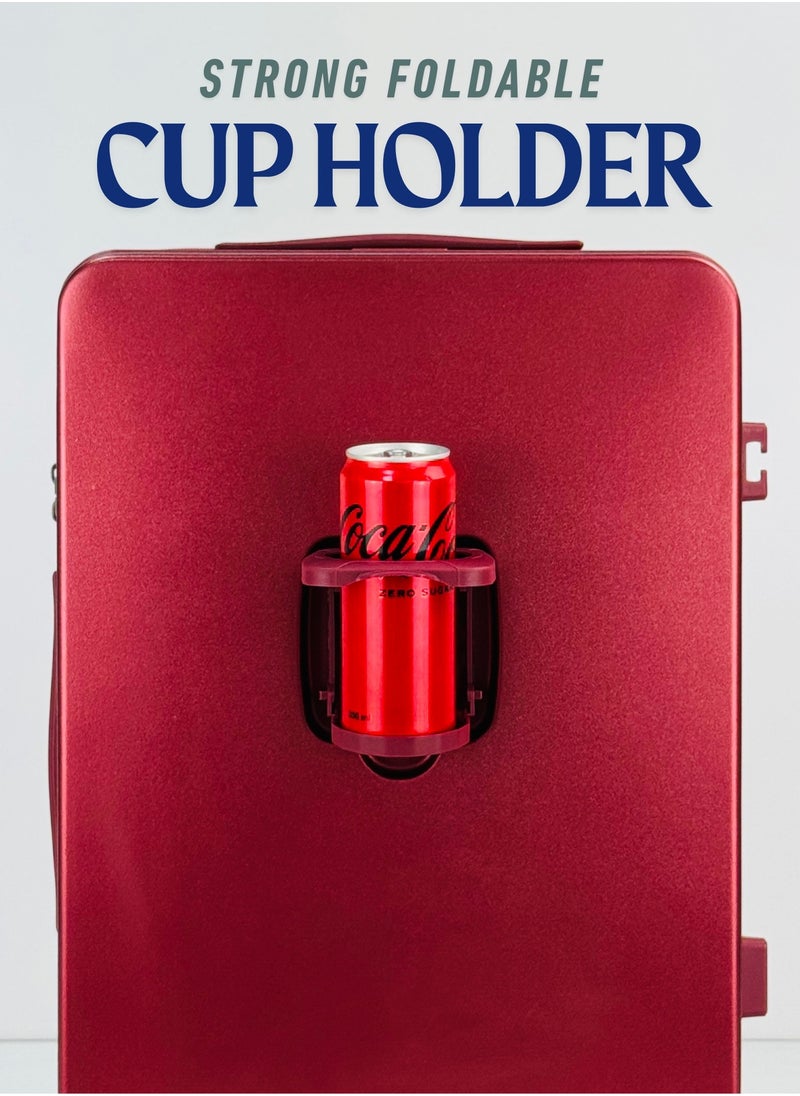 Carry On Luggage Wide Handle Luxury Design Rolling Travel Suitcase, TSA Approved combination Lock, PC Hardside with Cup Holder and 4 Double Spinner Wheels, 20 inch - DARK RED