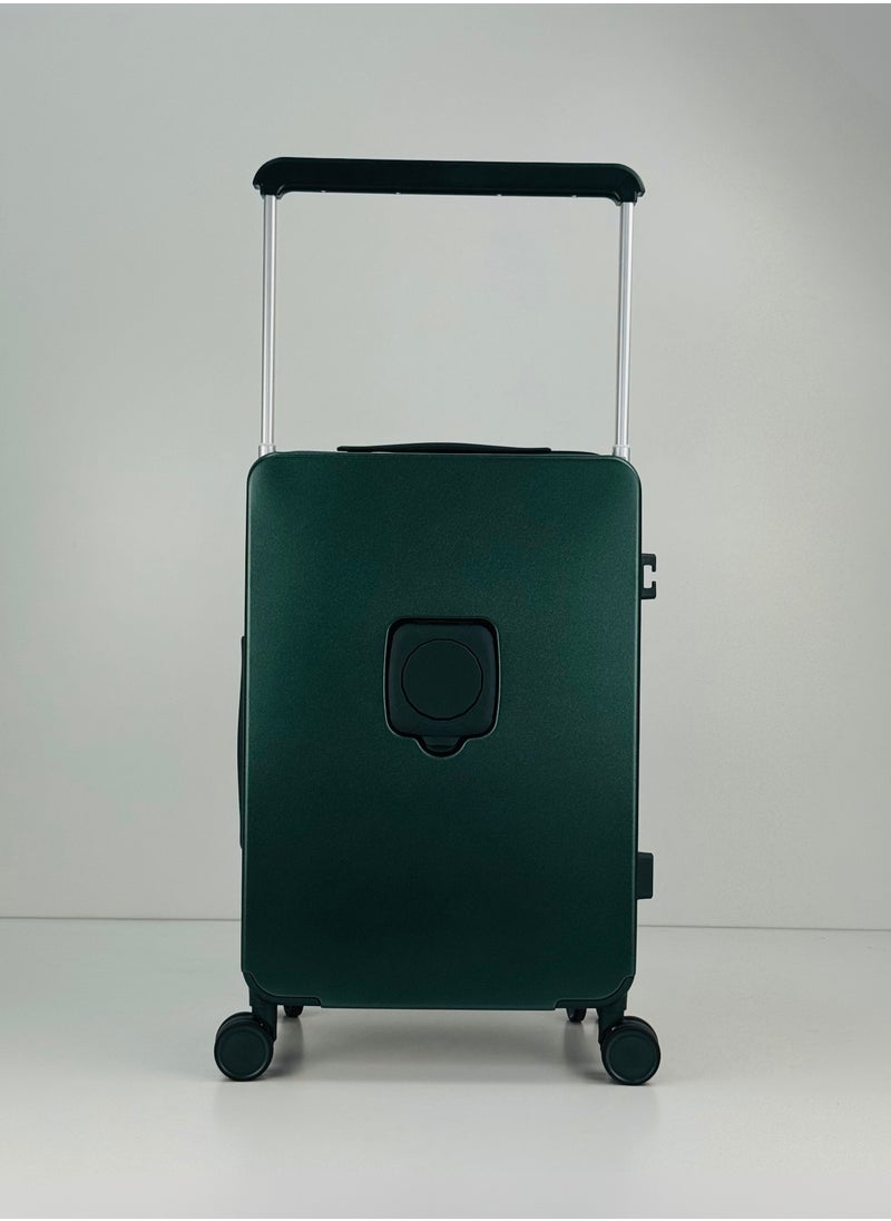 Carry On Luggage Wide Handle Luxury Design Rolling Travel Suitcase, TSA Approved combination Lock, PC Hardside with Cup Holder and 4 Double Spinner Wheels, 20 inch - DARK GREEN