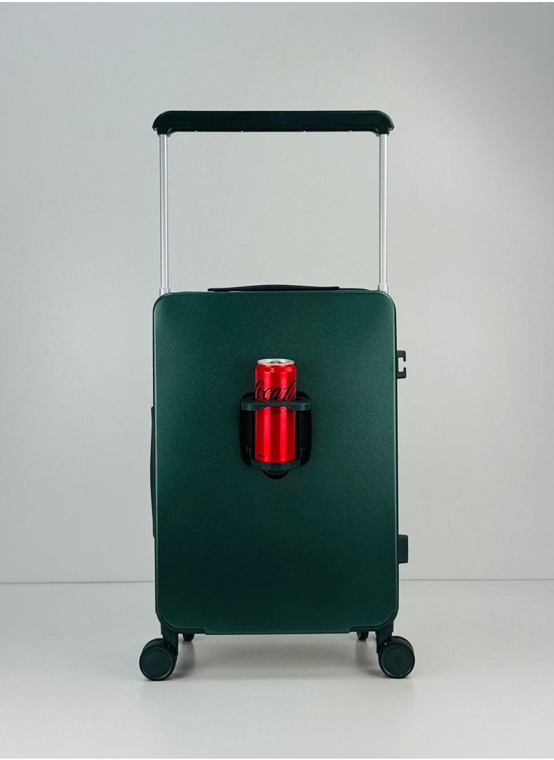 Carry On Luggage Wide Handle Luxury Design Rolling Travel Suitcase, TSA Approved combination Lock, PC Hardside with Cup Holder and 4 Double Spinner Wheels, 20 inch - DARK GREEN