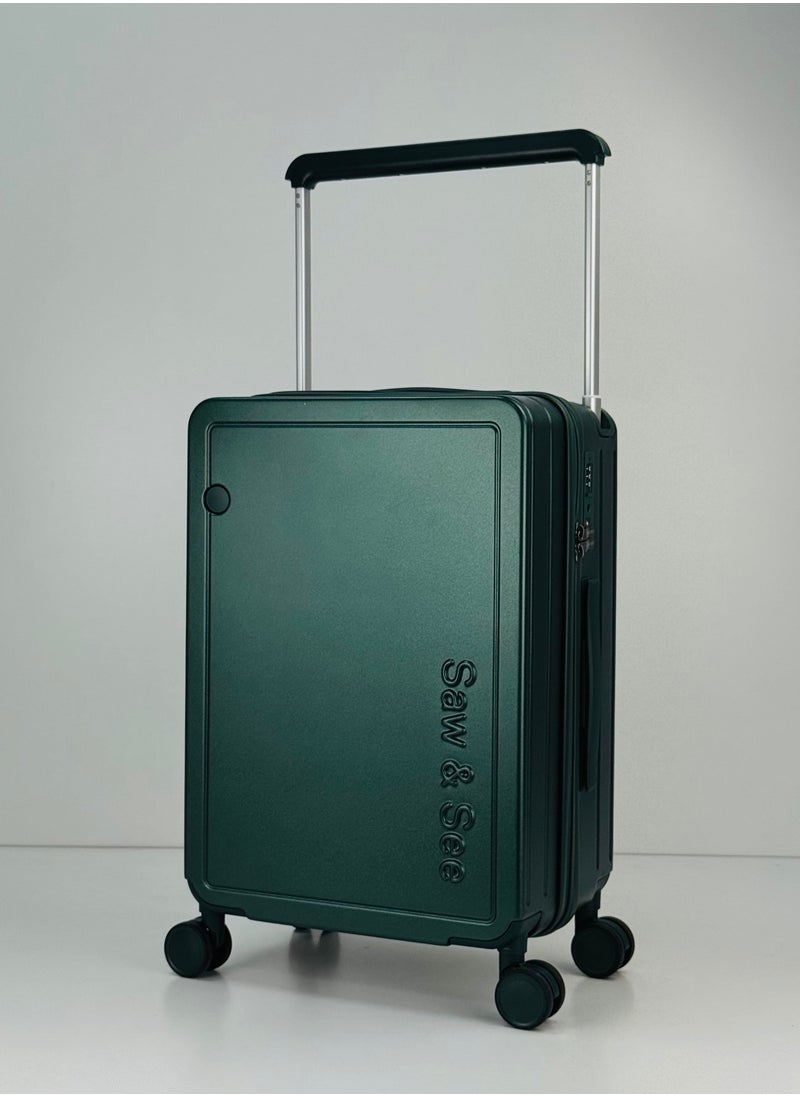 Carry On Luggage Wide Handle Luxury Design Rolling Travel Suitcase, TSA Approved combination Lock, PC Hardside with Cup Holder and 4 Double Spinner Wheels, 20 inch - DARK GREEN
