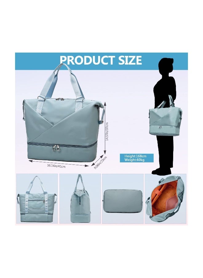 Womens Travel Bag Duffle Bag with Laptop Compartment Water Resistant Gym Weekend Bag Overnight Hospital Bag Holdall with Separated Shoes Compartment Wet Pocket Sky Blue