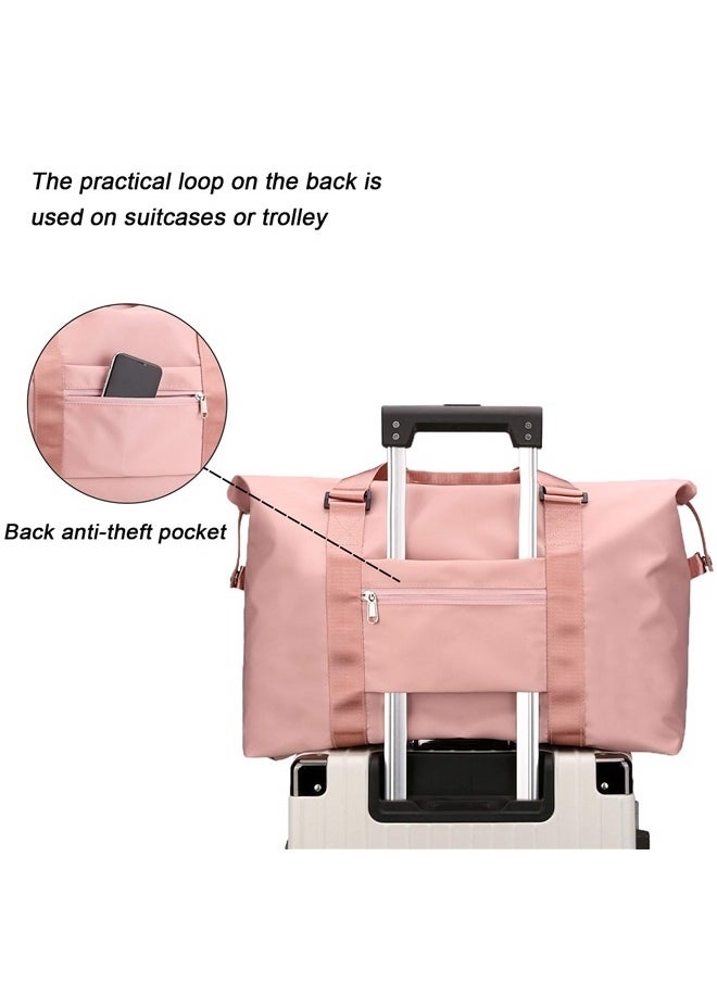 Travel Duffel Bags For Women With Trolley Sleeve, Weekender Overnight Carry On Bag Lightwight Waterproof, Pink