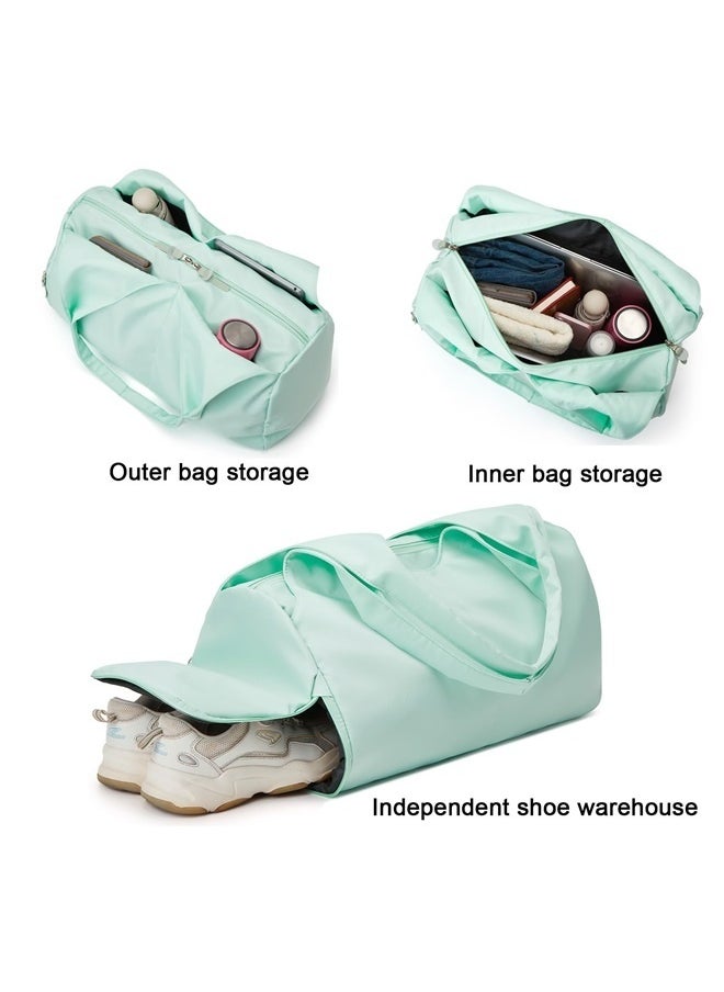Yoga Gym Bag for Women with Shoes Compartment & Wet Dry Storage Pockets Lightweight Duffel Bag-Light-green
