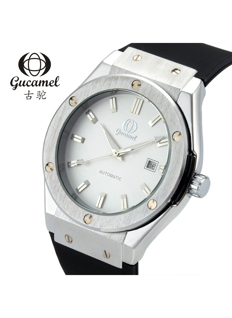 Gucamel Fashion Simple Scale Mens Mechanical Watch White White surface