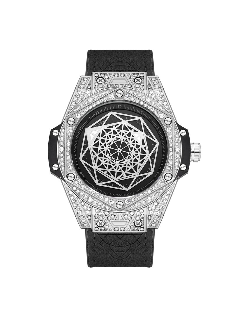 Trendy Kingston Mens Automatic Diamond Watch White diamond black leather