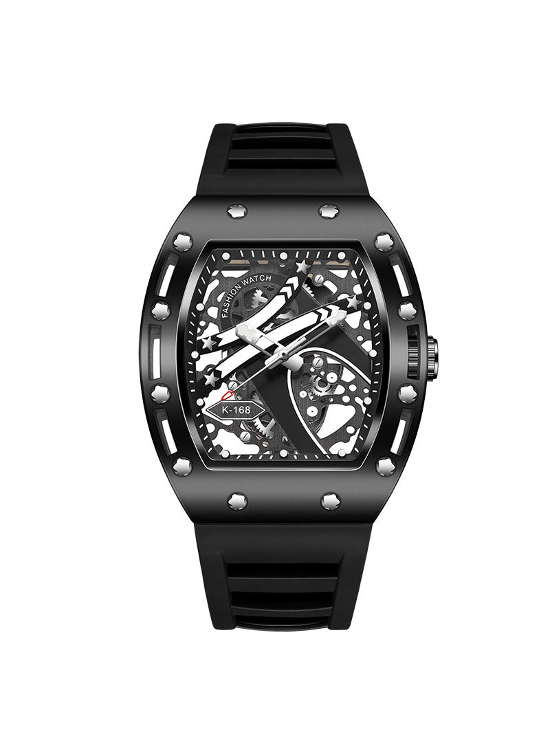 New Kingston Mens Sporty Fashion Barrel-Shaped Watch Black Shell black surface black belt