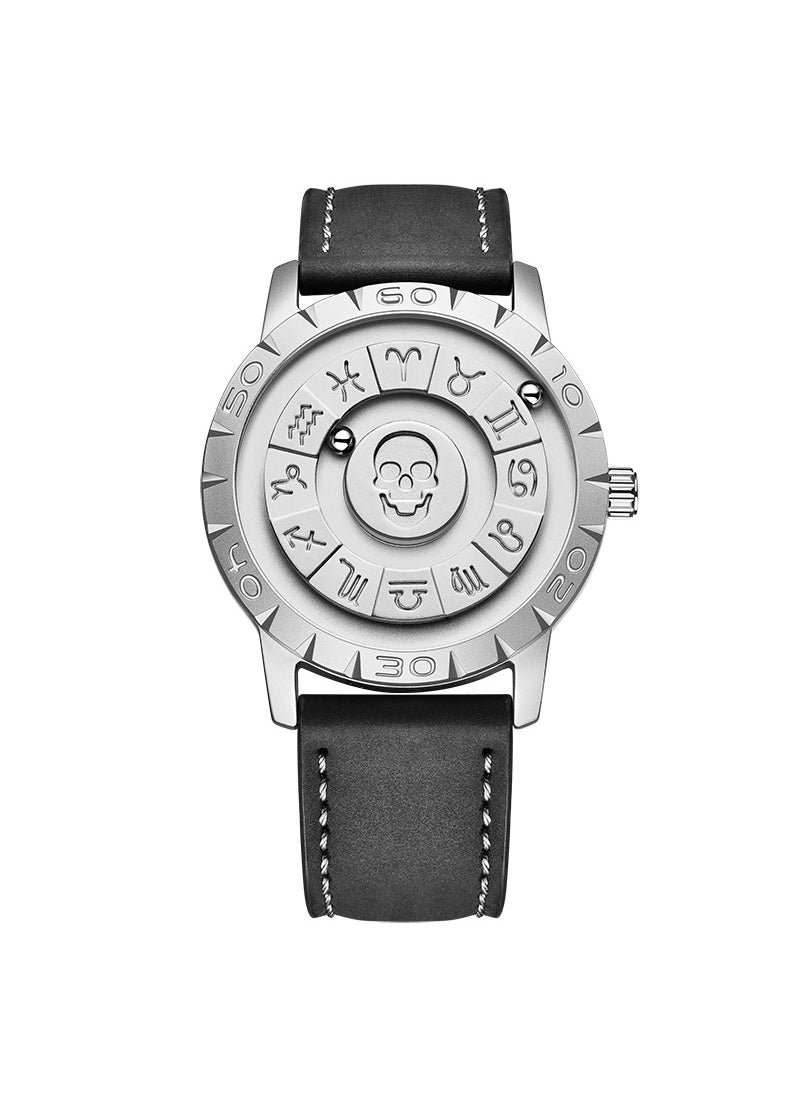 FOXBOX Mens Fashion Skull Quartz Watch Belt Silver
