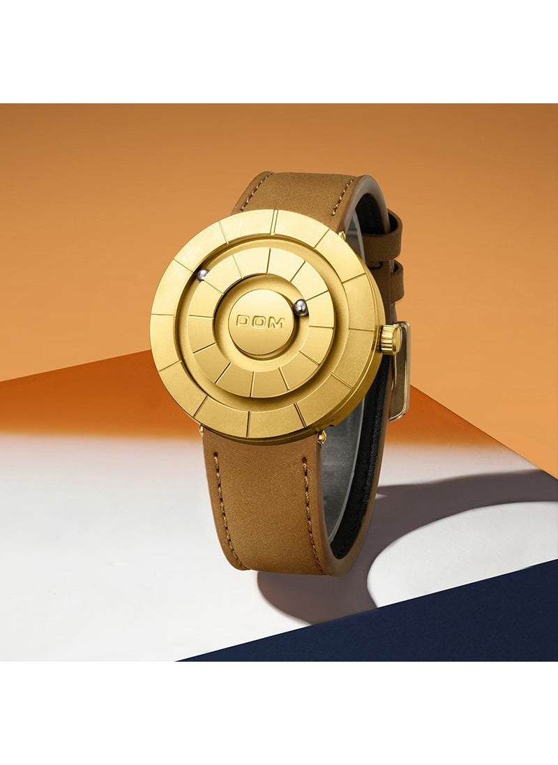 DOM Black Tech Magnetic Levitation Mens Watch Gold shell brown belt (bare watch)