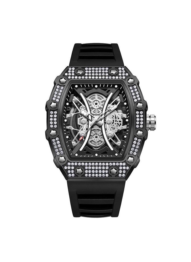 Jinshidun Barrel Mens Diamond Quartz Watch black shell black belt