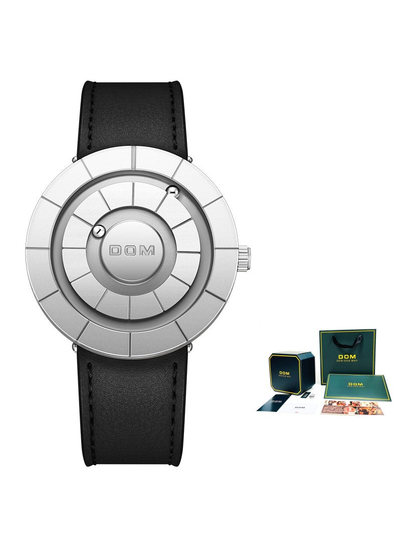 DOM Black Tech Magnetic Levitation Mens Watch Silver surface and black leather (with packaging box)