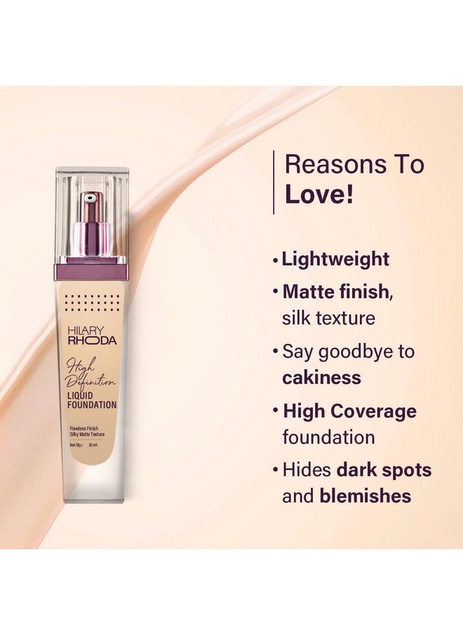High Definition Foundation | Hides Pores & Blemishes | Hd Foundation For All Skin Types | Blendable Formula | Matte & Natural Finish | Lightweight & High Coverage | 33Ml (Nude Beige)