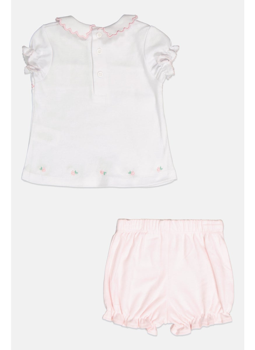 Toddlers Girl 2 Piece Embroidered Top With Shorts, White