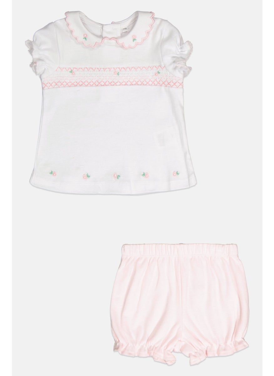 Toddlers Girl 2 Piece Embroidered Top With Shorts, White