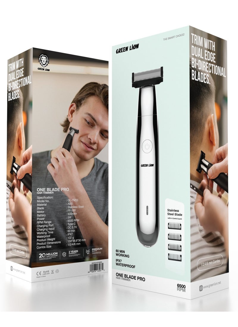 Dual Edge Bi-Directional Blades Trimmer / One Blade Pro Hair Trimmer / 1,2,4,6 mm Combs / Stainless Steel Blade with 4 Combs Guard / Rechargeable Shaver / Hair Shaver - Black