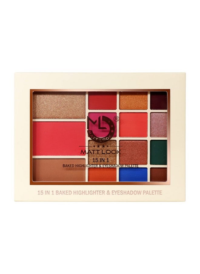 Mattlook 15 In 1 Baked Highlighter & Eyeshadow Matte Palette, Face Makeup, Matte Multicolor-1 (33.6Gm)