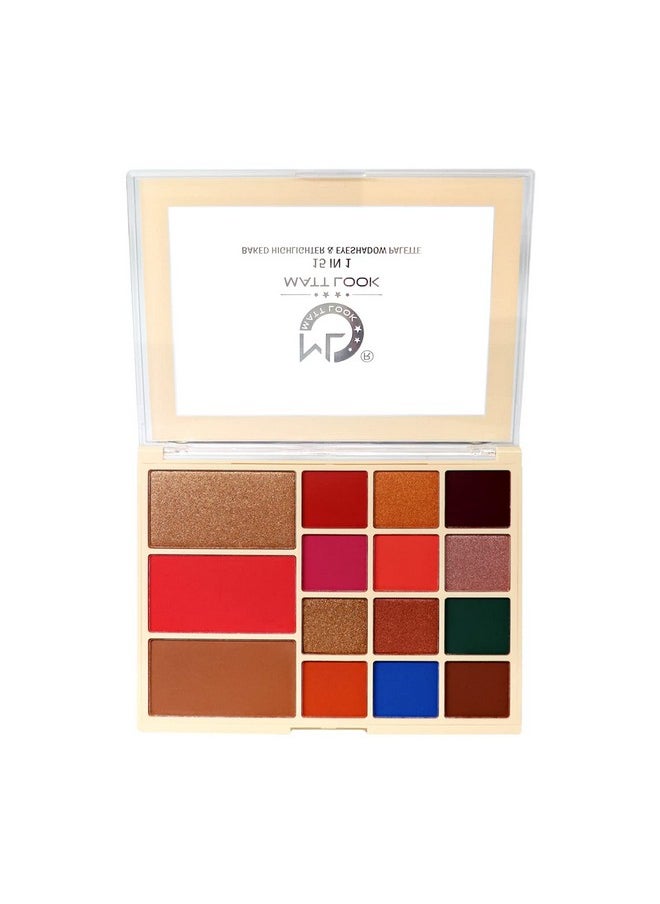 Mattlook 15 In 1 Baked Highlighter & Eyeshadow Matte Palette, Face Makeup, Matte Multicolor-1 (33.6Gm)