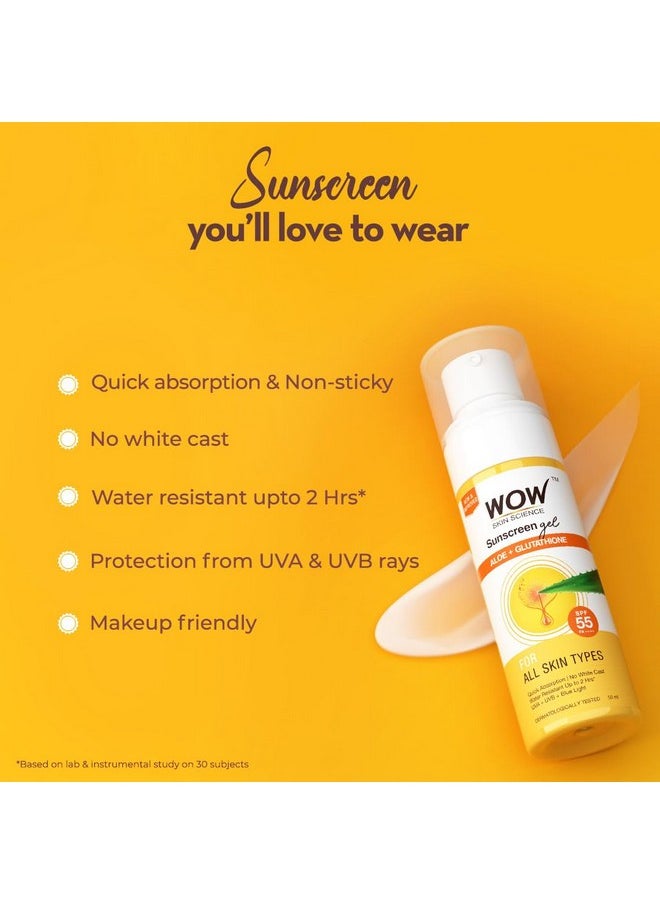 Sunscreen Gel For All Skin Types Spf 55 Pa++++ With Glutathione & Aloe Vera Extract Lightweight Quick Absorbing No White Cast Uva & Uvb Protection 50 Ml