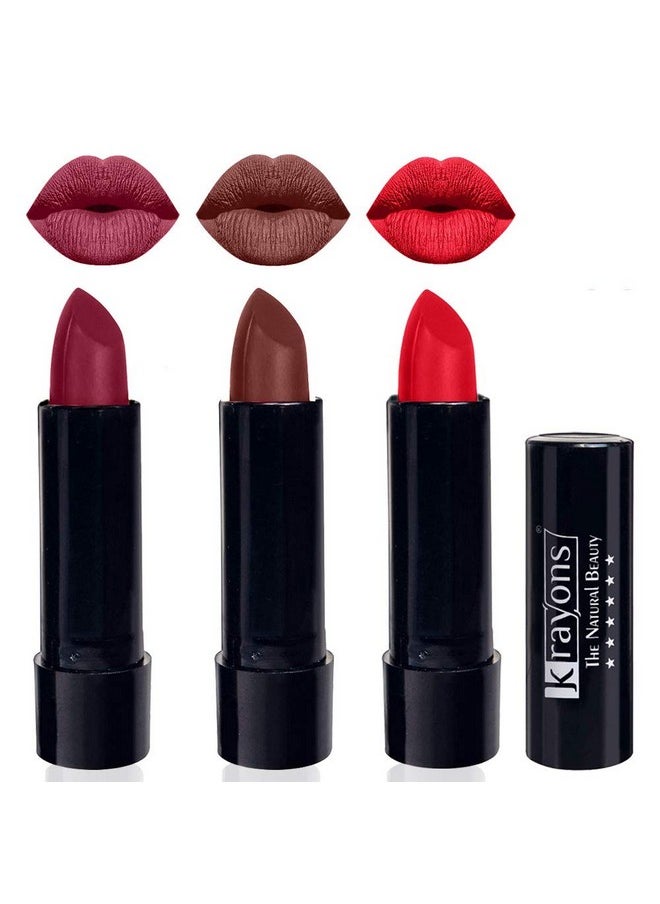 Cute Pop Matte Lipstick, Waterproof, Longlasting, Shocking Pink, Brick Tone, Orange Crush, 3.5Gm Each (Pack Of 3)