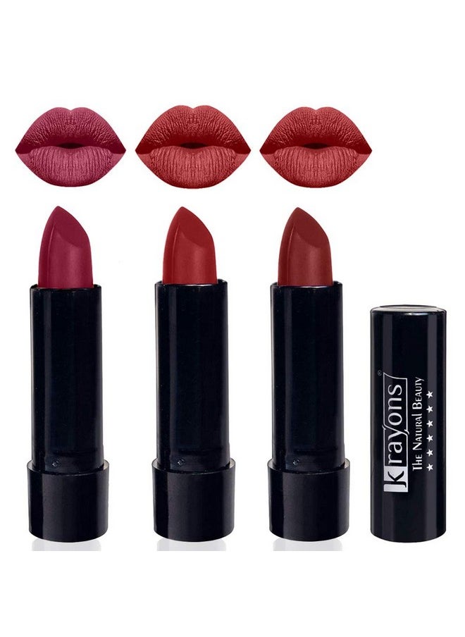Cute Pop Matte Lipstick, Waterproof, Longlasting, Shocking Pink, Cherry Maroon, Signal Red, 3.5Gm Each (Pack Of 3)