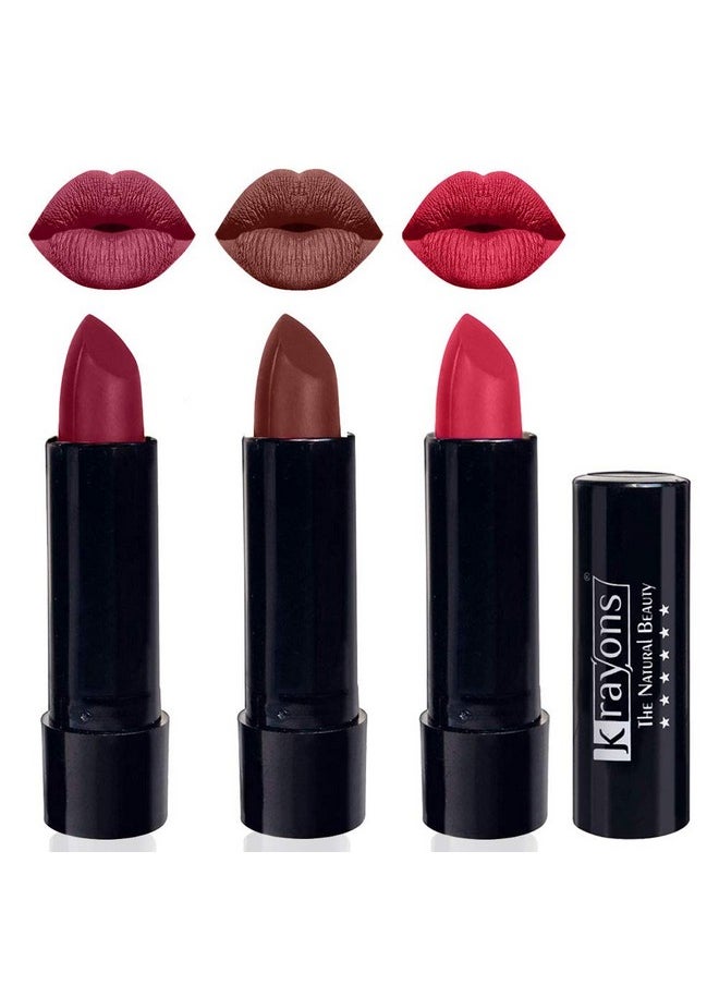 Cute Pop Matte Lipstick, Waterproof, Longlasting, Shocking Pink, Brick Tone, First Crush, 3.5Gm Each (Pack Of 3)