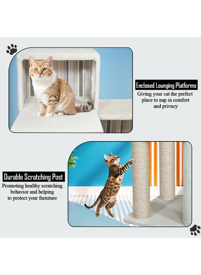 Cat tree with Step design, Soft plush cover, Cat condo and Scratching posts, 96 cm Multi-level cat tower for Indoor cats, Cat climbing furniture and Space saving cat tree (Beige)