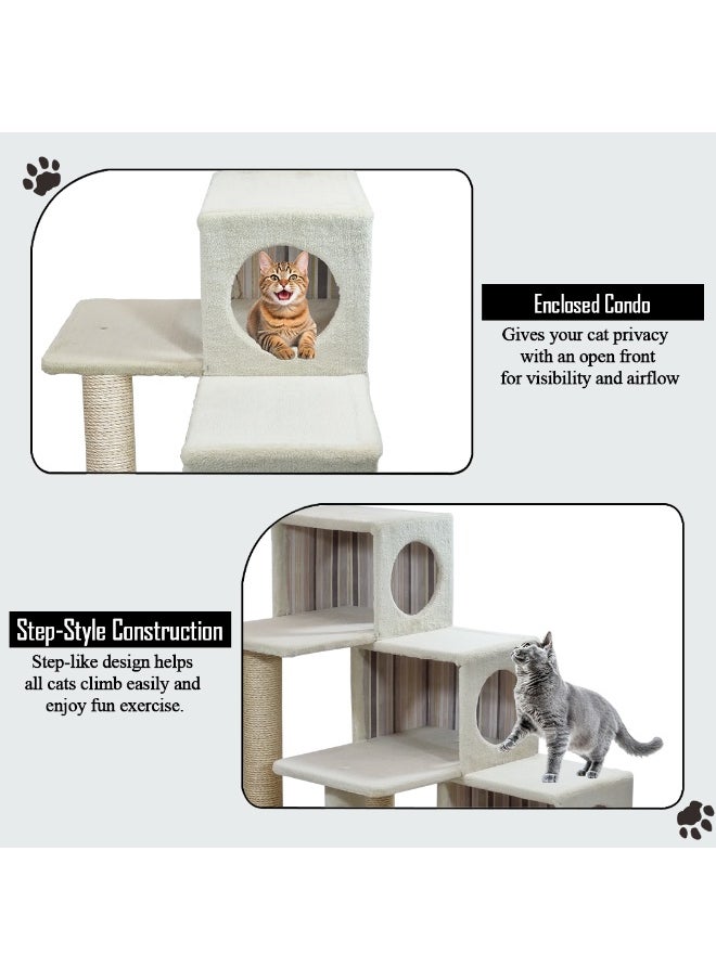 Modern cat tree for Indoor cats, 96 cm Cat playground with Steps, Soft padded, Cat condo and Scratching posts, Multi-platform cat tree for Sleeping, Climbing & Scratching (Beige)