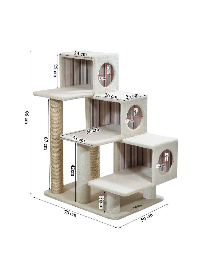 Modern cat tree for Indoor cats, 96 cm Cat playground with Steps, Soft padded, Cat condo and Scratching posts, Multi-platform cat tree for Sleeping, Climbing & Scratching (Beige)