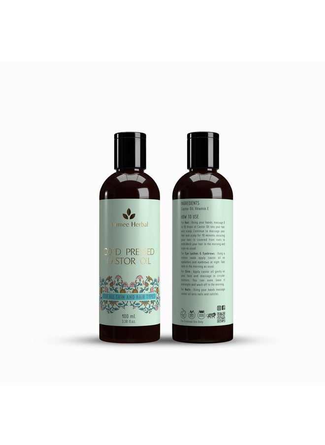 Keshpallav Cold Pressed Organic Castor Oil - 100 Ml | For Hair Growth & Adds Shine | Strengthens Hair, Repairs Damaged & Dry Skin, Strong Nails | With Vitamin E & Mineral Oil