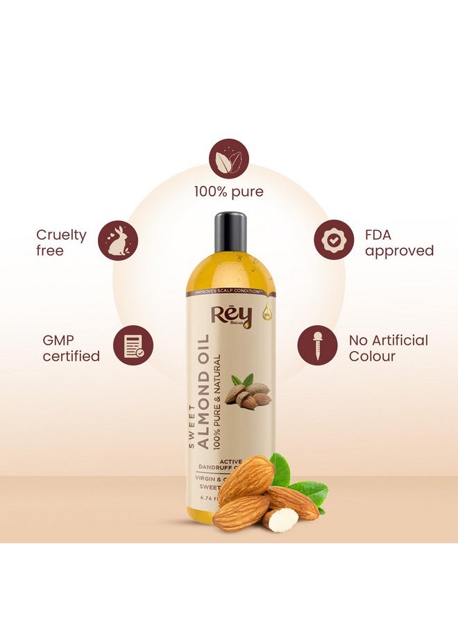 Sweet Almond Oil For Hair Growth (Badam Oil) | Cold Pressed Almond Oil For Face, Skin & Massage | Odorless Vitamin-E Enriched Almond Hair Oil For Soft, Shiny & Dandruff Free Hair | 200Ml