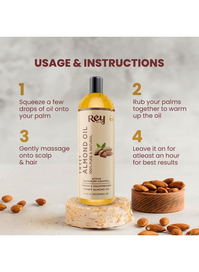Sweet Almond Oil For Hair Growth (Badam Oil) | Cold Pressed Almond Oil For Face, Skin & Massage | Odorless Vitamin-E Enriched Almond Hair Oil For Soft, Shiny & Dandruff Free Hair | 200Ml
