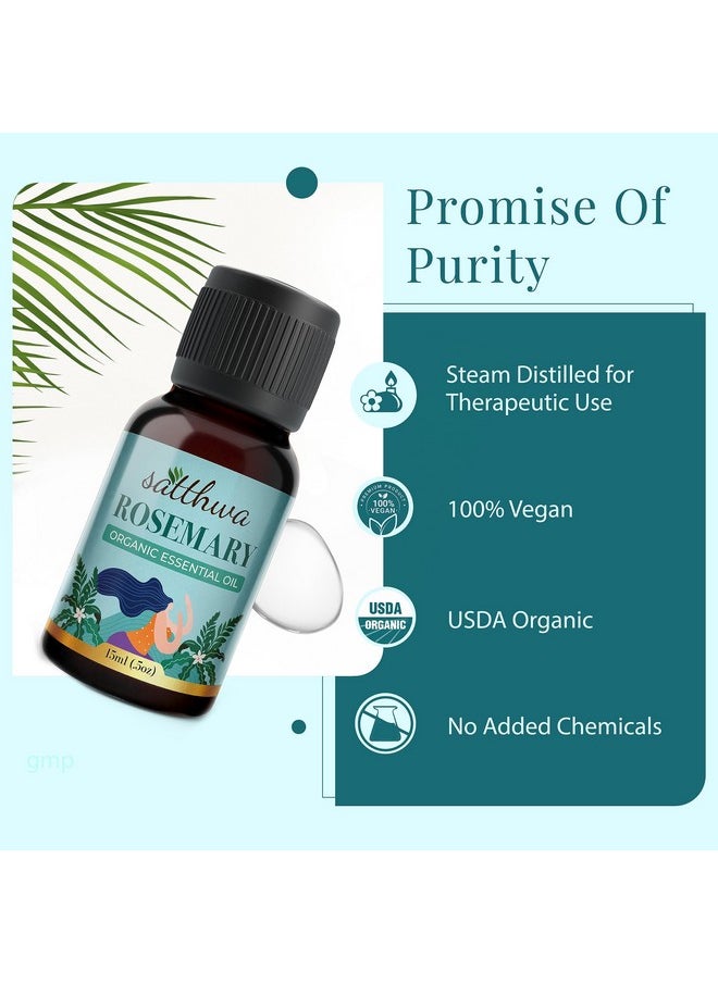 Organic Rosemary Essential Oil - Therapeutic Grade - 15Ml - Boosts Energy, Enhances Hair Health