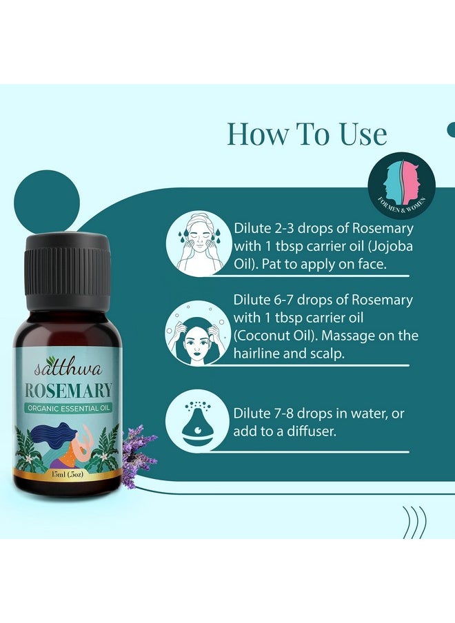 Organic Rosemary Essential Oil - Therapeutic Grade - 15Ml - Boosts Energy, Enhances Hair Health