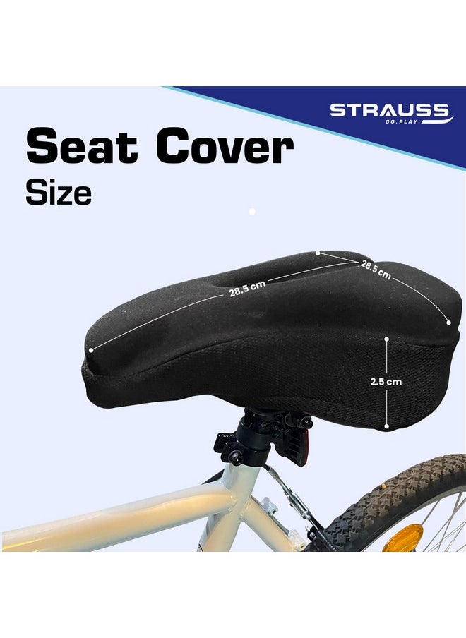 Strauss Bicycle Standard Saddle Foam Seat Cover with Anti-Slip Granules & Soft, Thick Padding | Superior Comfort, Breathable Design | Comes with Adjustable Rope Straps & Fits All Cycles, (Black)