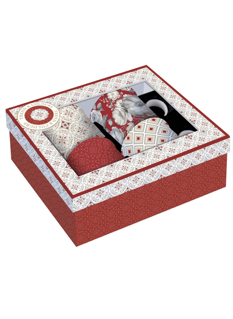 4-Piece Printed Coffee Mug Set Red/White/12x8.5x8.5cm