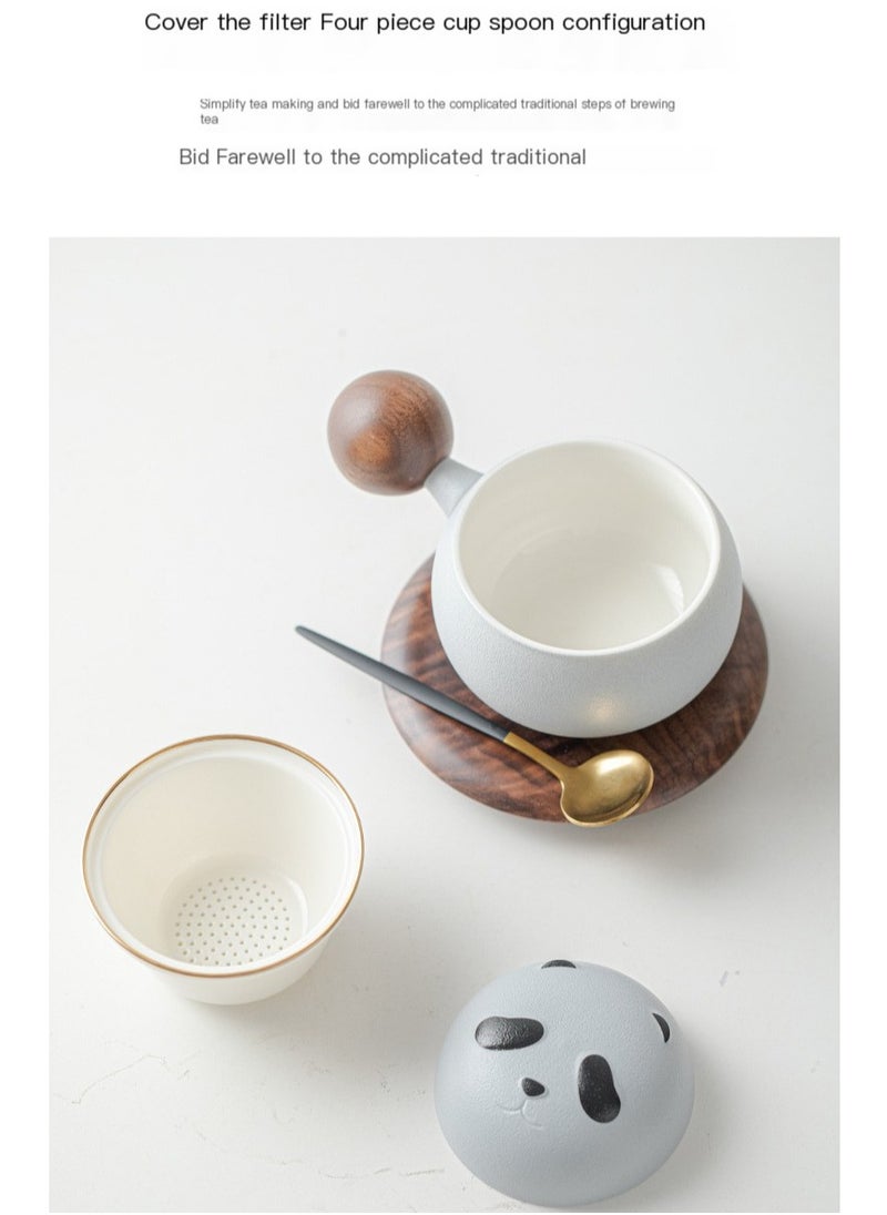 Panda Brew Duo - 2-in-1 Coffee  Tea Mug Gift Set With Spoon,Cute Ceramic Panda Mug With Personal Creative Lid For Tea Separation