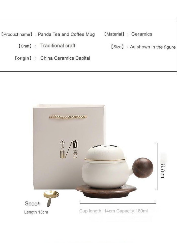 Panda Brew Duo - 2-in-1 Coffee  Tea Mug Gift Set With Spoon,Cute Ceramic Panda Mug With Personal Creative Lid For Tea Separation