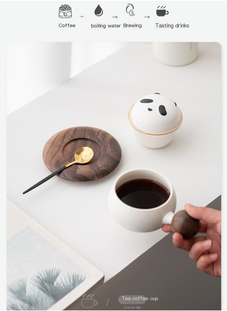 Panda Brew Duo - 2-in-1 Coffee  Tea Mug Gift Set With Spoon,Cute Ceramic Panda Mug With Personal Creative Lid For Tea Separation