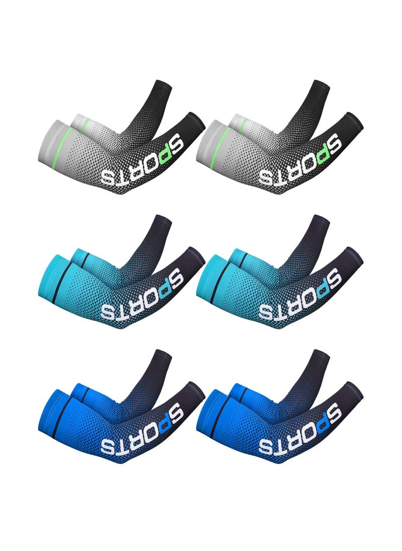 6 Pairs of UV Protection Compression Arm Sleeves, Cooling Sports Arm Warmers, Anti-Slip Ice Silk Covers for Men and Women, Ideal for Football, Golf, and Volleyball.