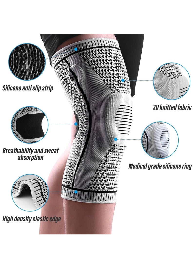 2 Pack Knee Braces for Knee Pain，Knee Compression Sleeves with Silicone Gel Spring Support,Knee Patella Pads Protector for Knee Pain Arthritis,Jogging,Sports,Meniscus Tear,Running，Men&Women