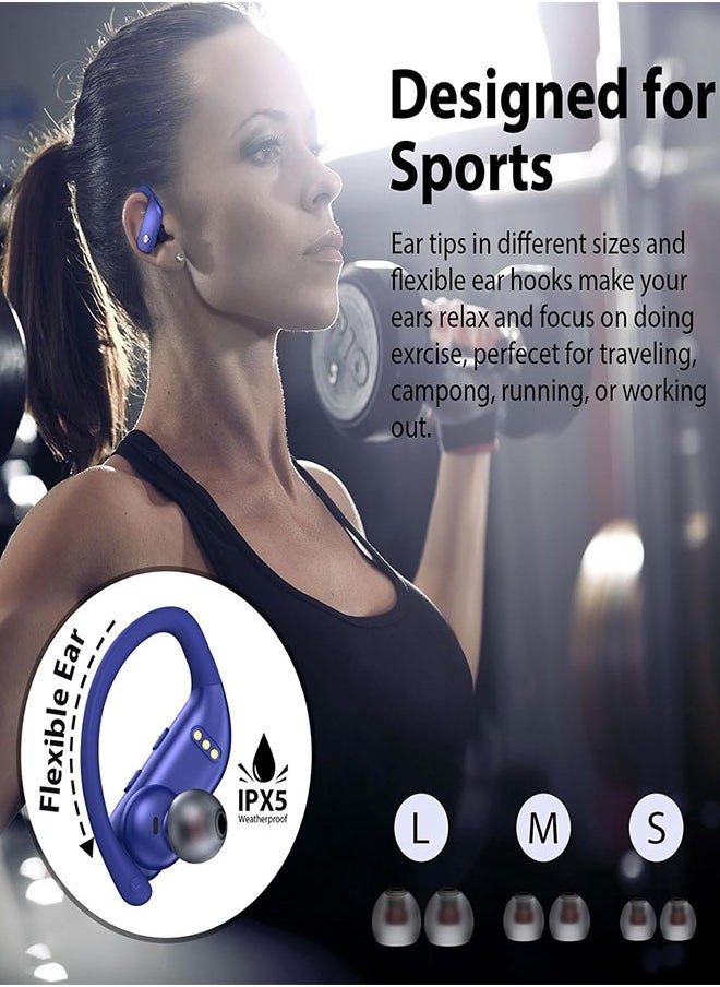 Wireless Bluetooth Headset 48 Hour Playback With LED DisplayOver-ear Built-in Microphone With Earhook - Blue