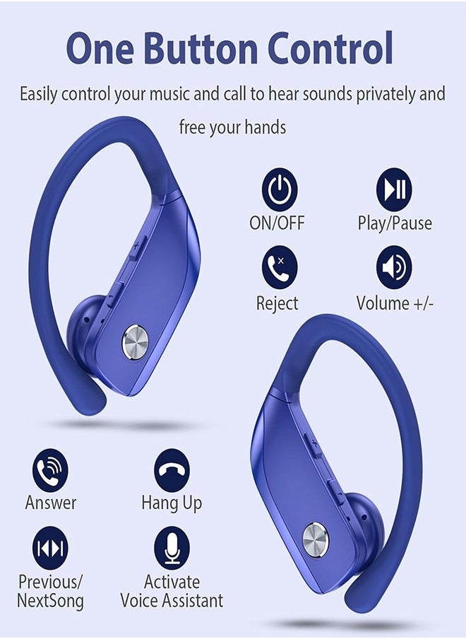 Wireless Bluetooth Headset 48 Hour Playback With LED DisplayOver-ear Built-in Microphone With Earhook - Blue