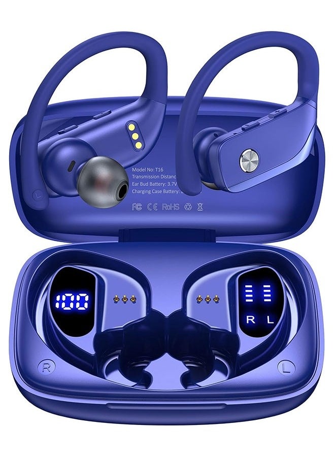 Wireless Bluetooth Headset 48 Hour Playback With LED DisplayOver-ear Built-in Microphone With Earhook - Blue