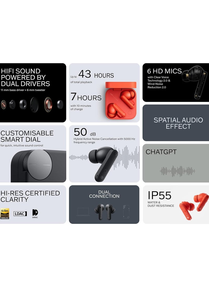 CMF Buds Pro 2, Integrated, True Wireless With Clear Voice Technology 2.0, 50 dB Smart Active Noise Cancellation, Spatial Audio Effect,Middle East Version white
