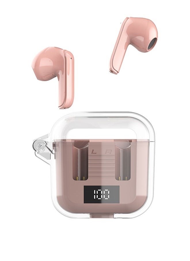 Wireless Bluetooth Headset with LED Digital Display, IPX8 Waterproof, Dual Microphone Talk Noise Cancellation, Pink