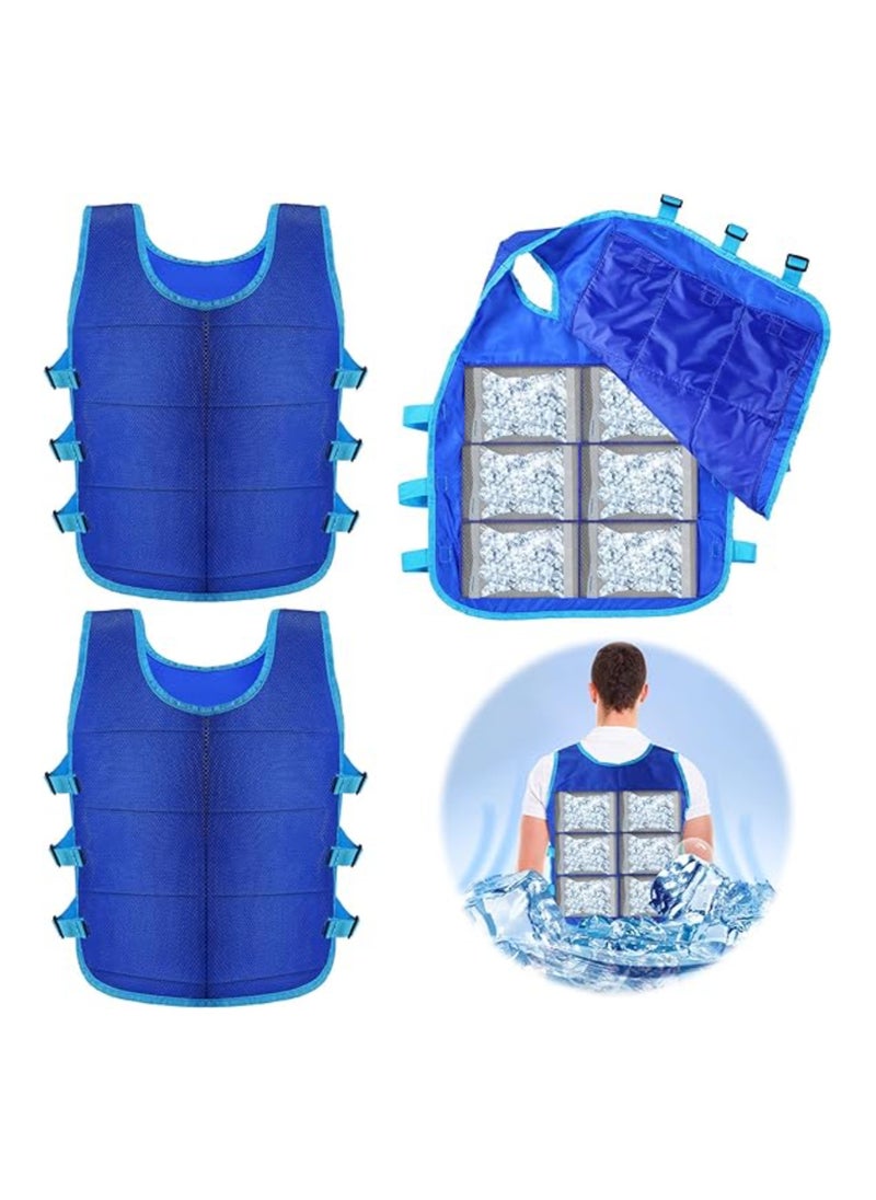 2 Pack Cooling Vest with 48 Ice Packs, Adjustable Evaporative Cooling Vest for Men and Women, Ideal for Hot Weather Workouts and Running, Water Activated PVA Body Cooler Clothing (L)