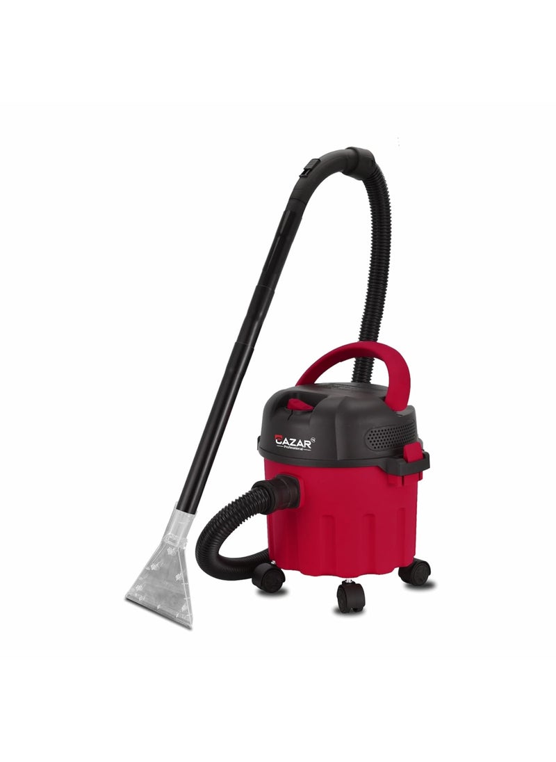 CAZAR CZVC10L 1200Watt 10Litre Wet Dry Vacuum Cleaner with Premium Mattress and Upholstery Nozzle 165 Kpa Suction Pressure Compact and Lightweight with Blower Function Red Black
