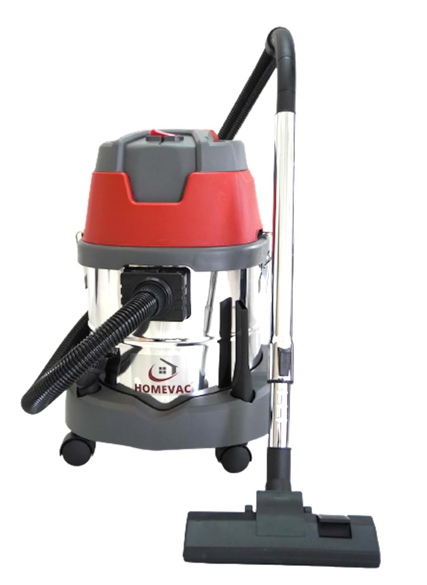 HOMEVAC GLAN20 Portable Wet Dry Vacuum Cleaner1400 Watts Powerful Suction 20 litres Stainless Steel with Blowing HEPA Filter